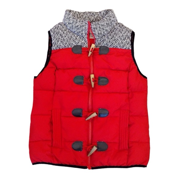 RUFF HEWN RH Puffer Vest Womens Petite Medium - Red Lumberjack Winter Warm Tweed - Picture 1 of 16